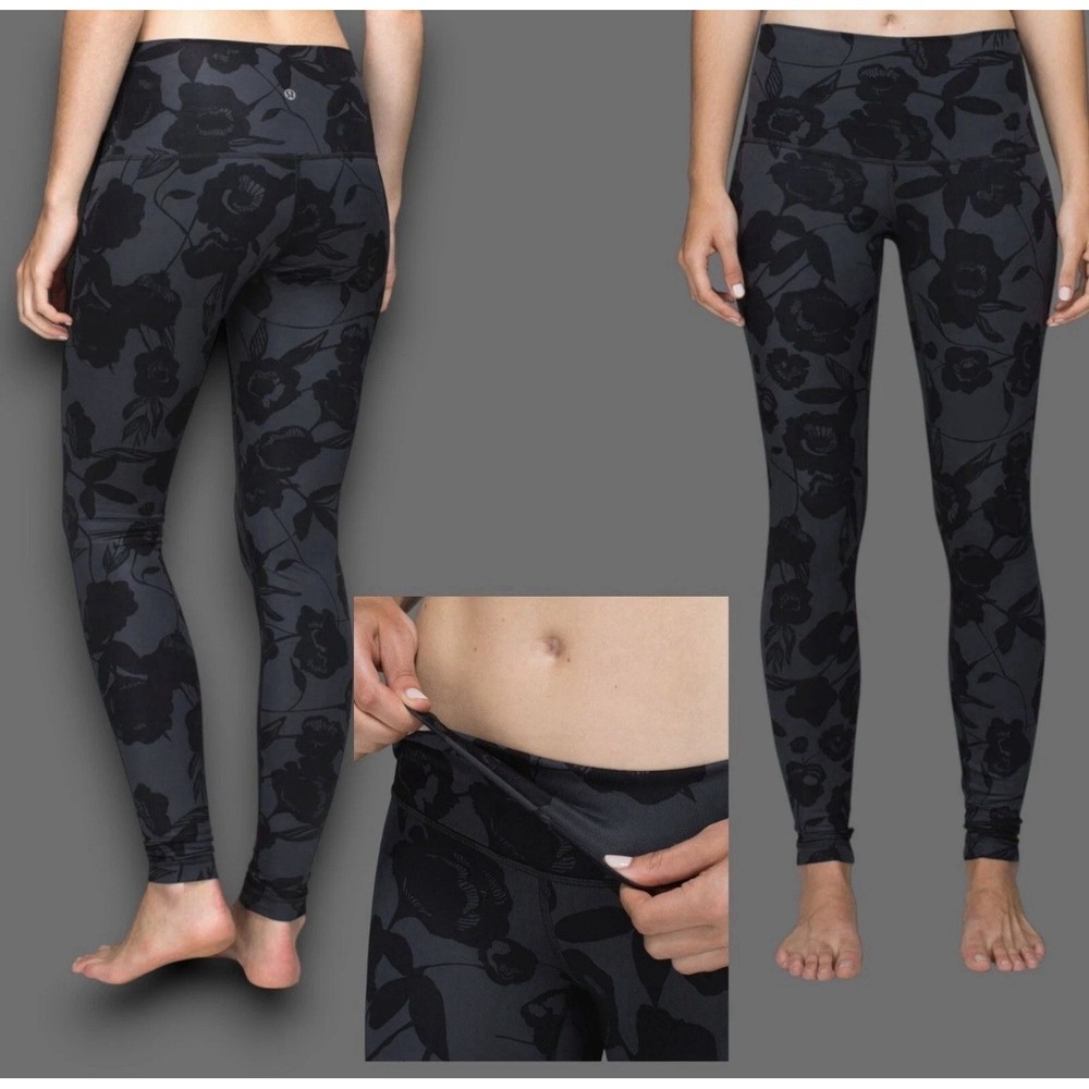 Lululemon 2 Wunder Under Pant Full-On Luxtreme Roll Down Floral Print 30" Inseam
